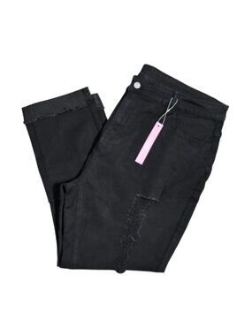 NWT | Black High-Waist Distressed Jeans | Frayed Hem | Size 20W